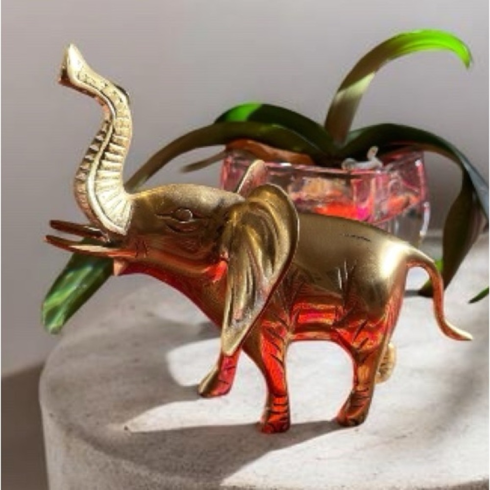 Vintage Brass Gold Elephant Figurine Trunk Up EUC